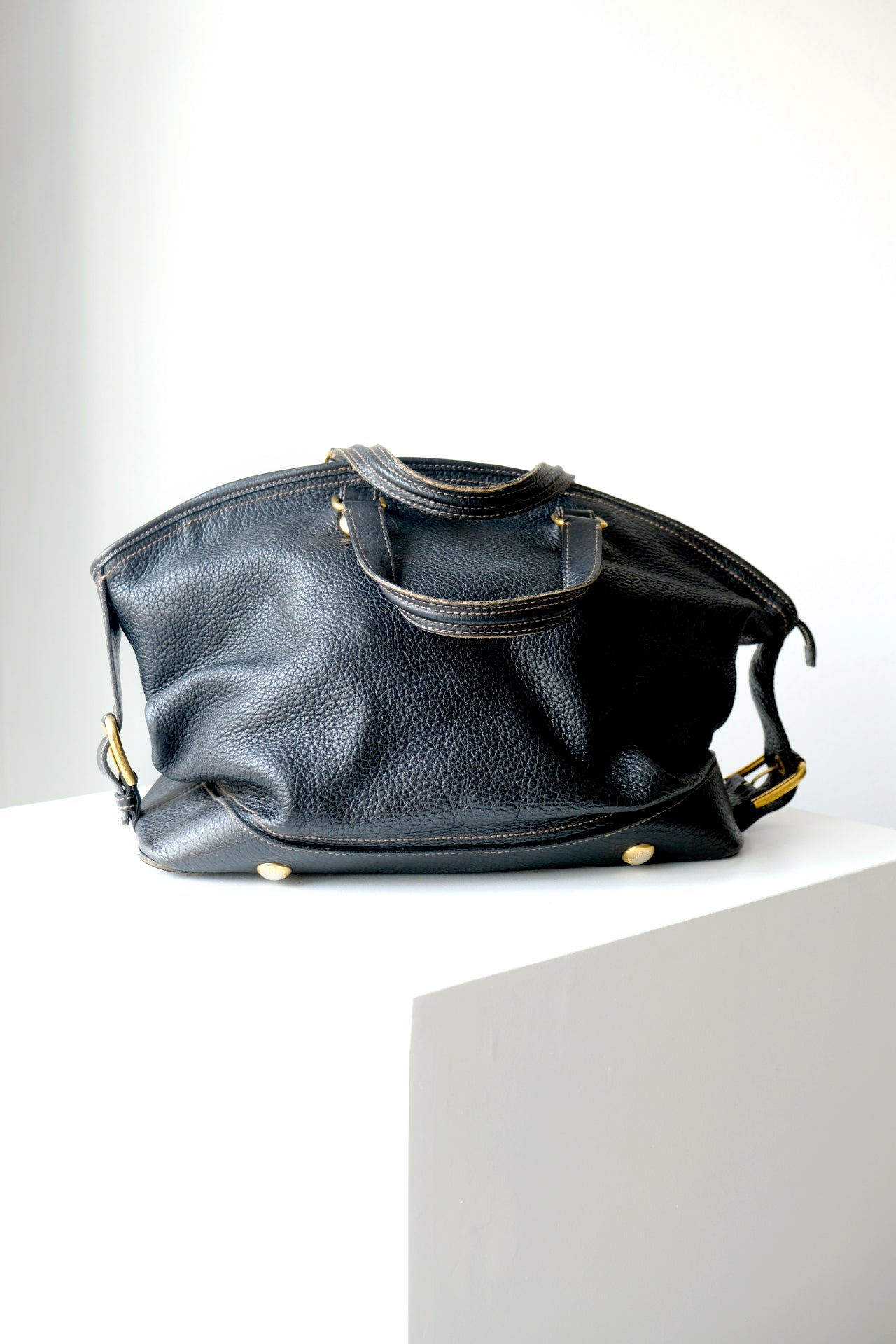 Dolce & Gabbana Black Grained Leather Zip Satchel