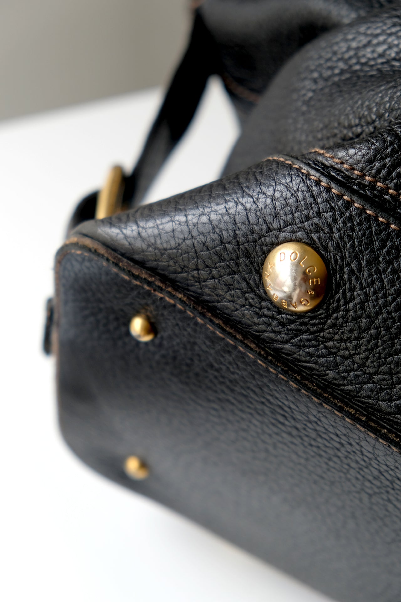 Dolce & Gabbana Black Grained Leather Zip Satchel