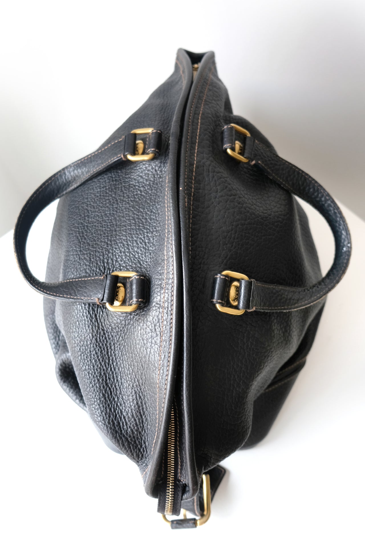 Dolce & Gabbana Black Grained Leather Zip Satchel