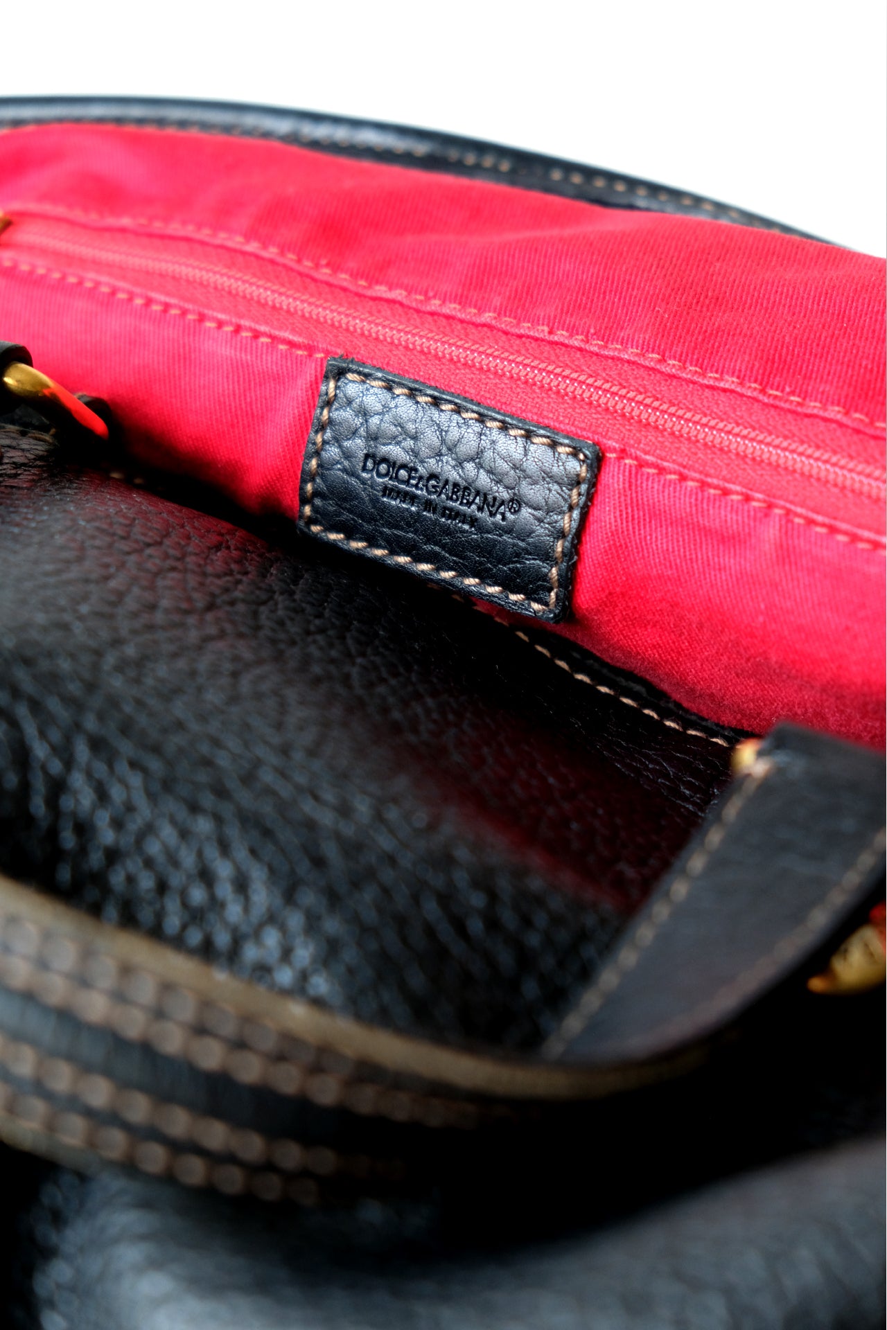 Dolce & Gabbana Black Grained Leather Zip Satchel