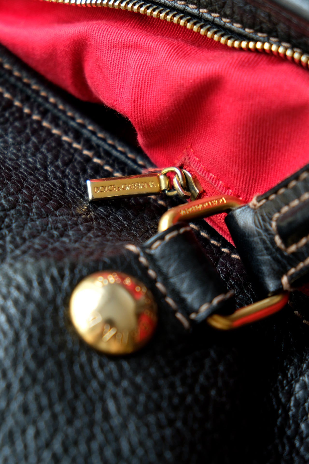 Dolce & Gabbana Black Grained Leather Zip Satchel