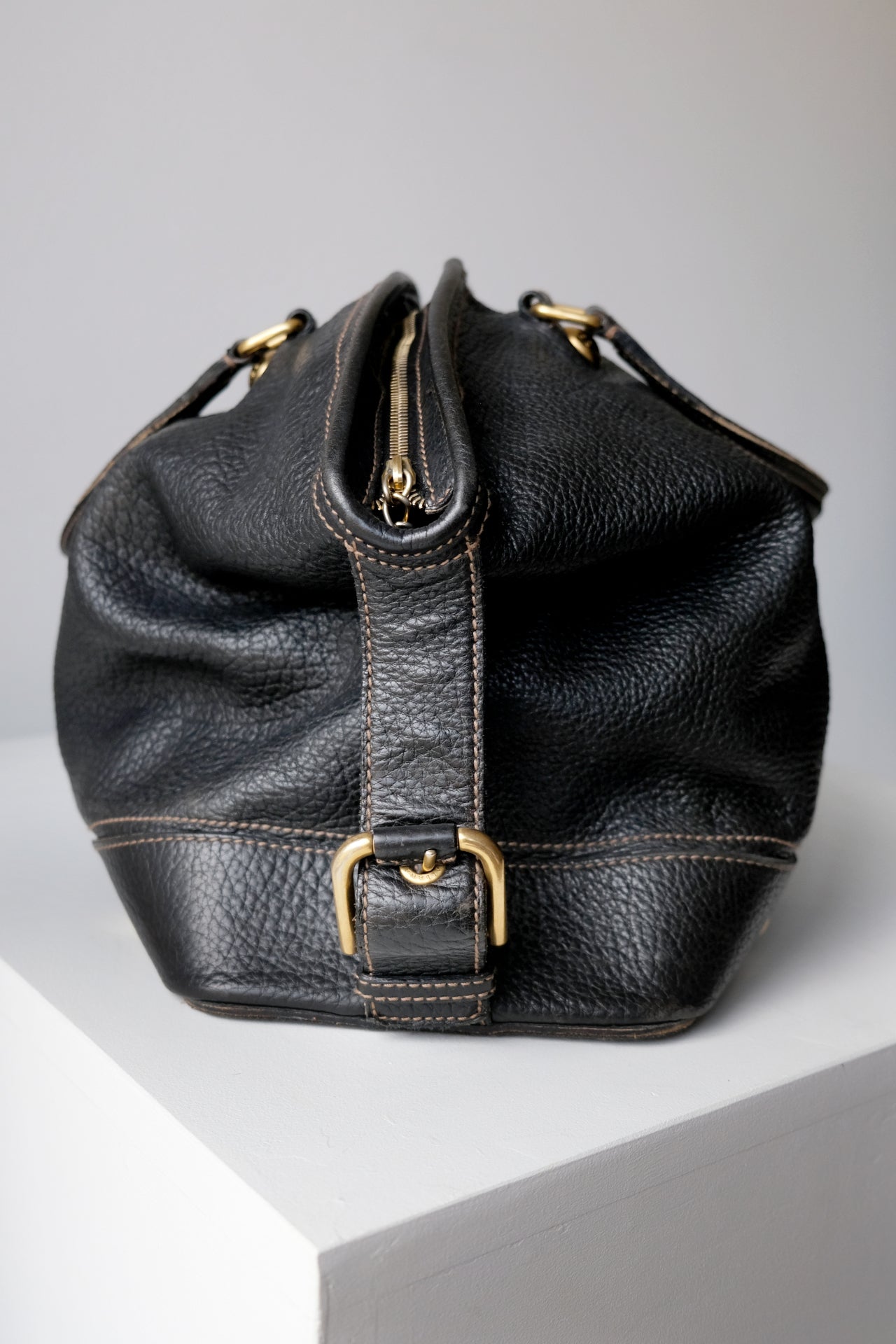 Dolce & Gabbana Black Grained Leather Zip Satchel