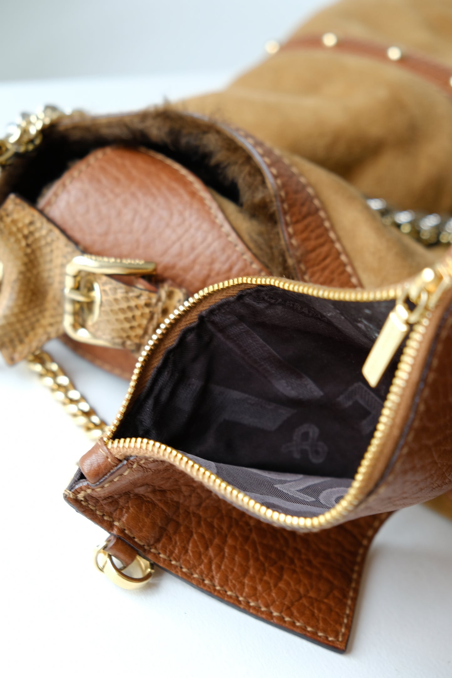 Dolce & Gabbana Suede & Sheepskin Fur Shoulder Bag