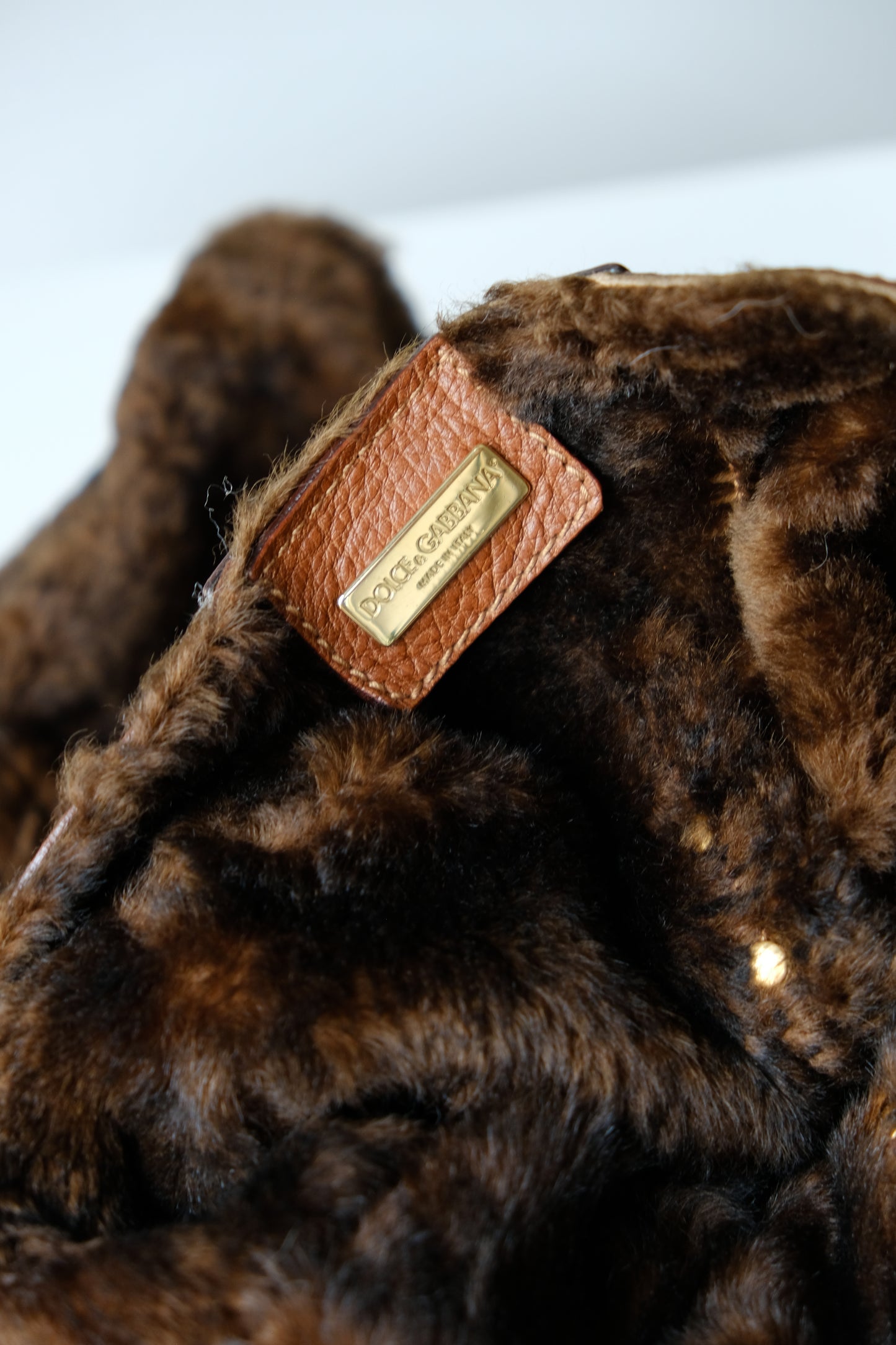 Dolce & Gabbana Suede & Sheepskin Fur Shoulder Bag