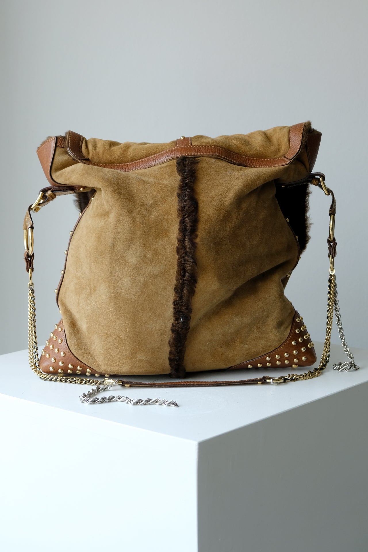 Dolce & Gabbana Suede & Sheepskin Fur Shoulder Bag