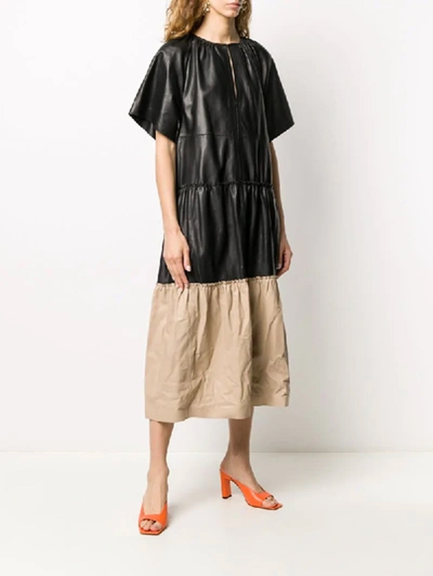STAND STUDIO Tiered Leather Dress In Multicolor