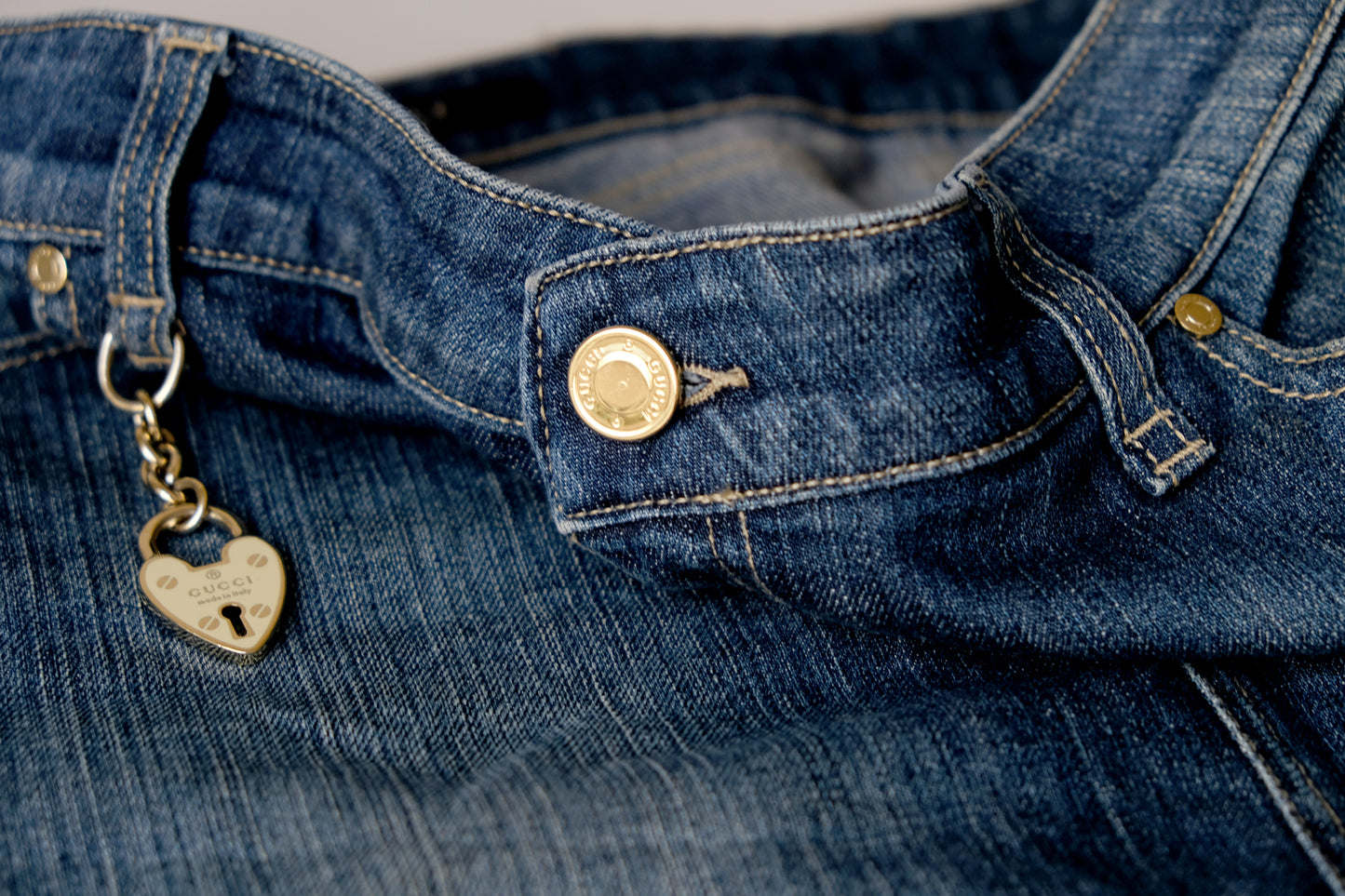 Vintage Gucci by Tom Ford Heart Charm Denim Skirt